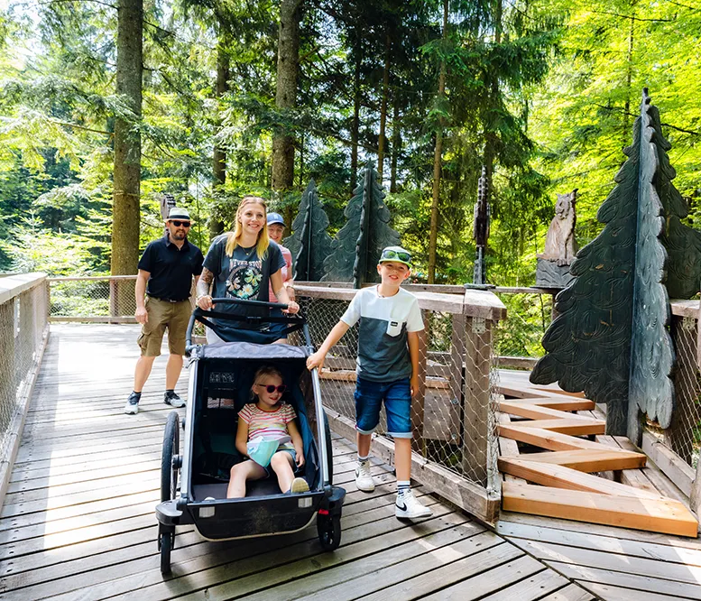 Familie mit Kinderwagen am Baumwipfelpfad