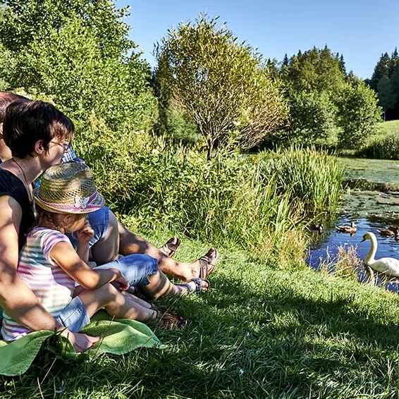 Familie sitzt im Park