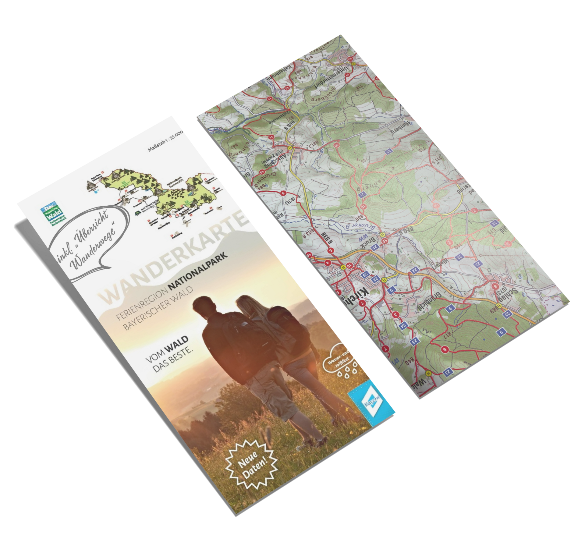 Die Wanderkarte des Ferienregion Nationalpark Bayerischer Wald zeigt das Titelblatt und eine Kartenansicht